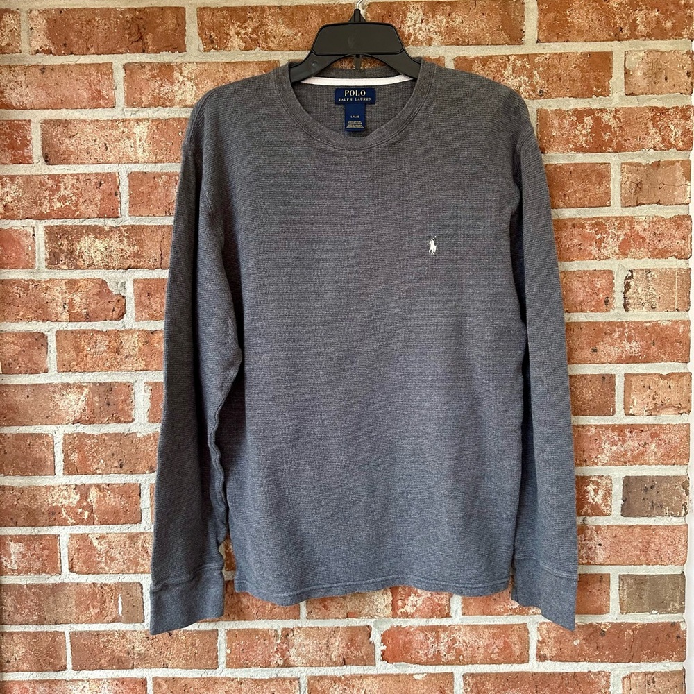 POLO Ralph Lauren Men’s Long Sleeve Waffle Knit Thermal Top Gray Pony Large-Nice